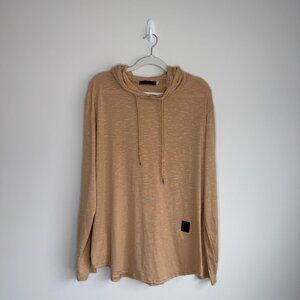 Hooded Long Sleeve Curved Hem Khaki Drawstring Shirt